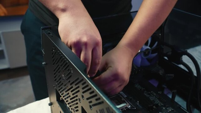 Disconnecting power cables from the processor socket on the motherboard inside a desktop computer case during disassembly or maintenance
