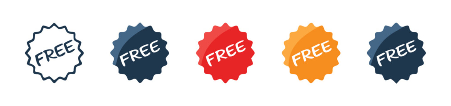 Free label illustrations set. Free flat vector stickers set. Vector free sign


