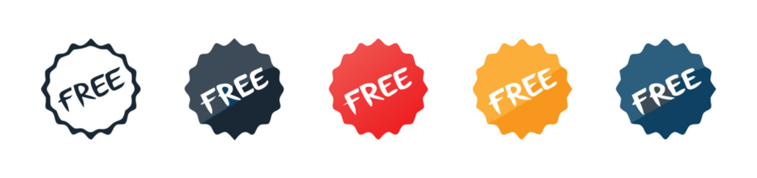 Free label illustrations set. Free flat vector stickers set. Vector free sign

