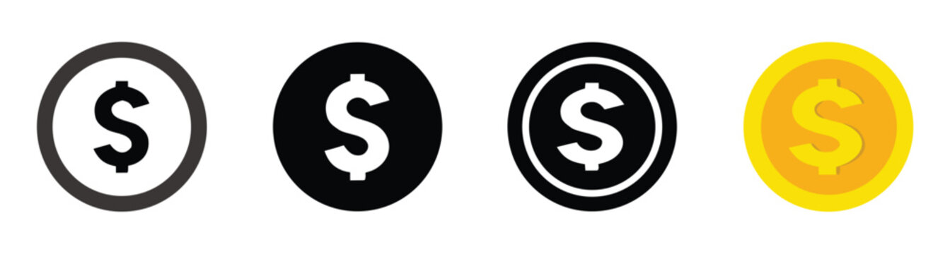 Dollar coin vector icons set. US dollar coin symbols collection
