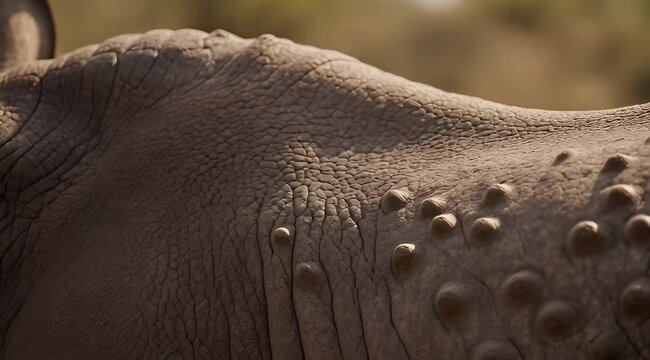 Detailed close up image of the rough and bumpy skin of a rhino