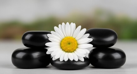Minimal living room interior with small white flower plant near window.