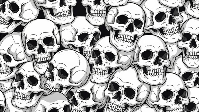 A collection of skulls illustration viewed from the front in a seamless pattern