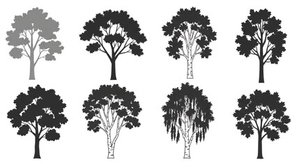 Fototapeta premium Collection of various tree silhouettes in different styles and views