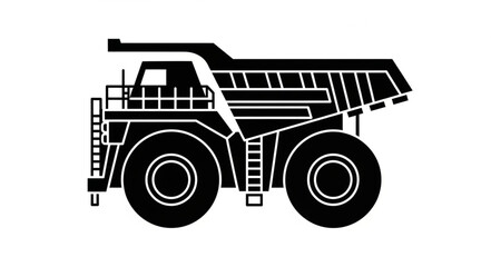 Black and white illustration of a large mining dump truck. © Gua