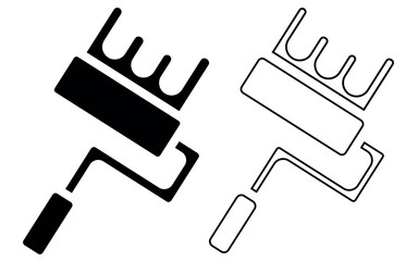 Fototapeta premium Paint roller icon vector illustration showing black solid and outline design for painting and renovation projects