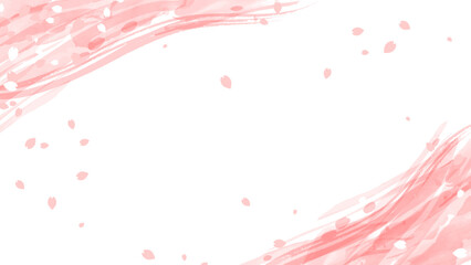 中心が空白の桜の花びらが舞う水彩風フレーム背景