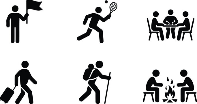 Collection of silhouetted icons representing various recreational and travel activities