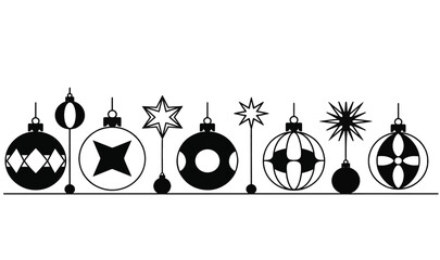 Fototapeta premium Premium Christmas Ornament Silhouette - Minimalist Holiday Baubles Stars Border, Modern Festive Black and White Vector Illustration for Branding