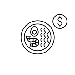 Obraz premium Seafood ramen and dollar. Affordable Asian meal cost, quick dining and takeaway expense, comfort food value. Pixel perfect, editable stroke vector icon