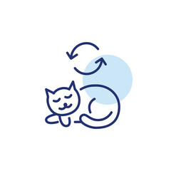 Fototapeta premium Cat and renew symbol. Pet care update, adoption cycle. Pixel perfect, editable stroke vector icon