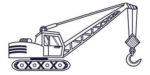 A detailed illustration of a crane machine with a hook and a lattice boom. © Mamun