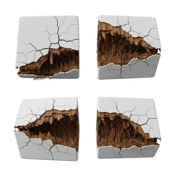 Four square blocks with brown and gray colors isolated on transparent background