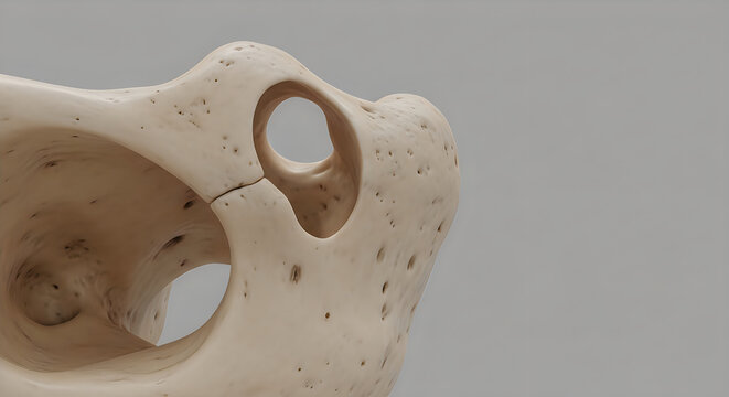 Detailed analysis of a bone structure with a noticeable hole and fracture for medical research and study