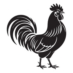 A black and white image of a rooster
