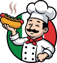 Chef in White Uniform Holding a Hot Dog with Steam 5