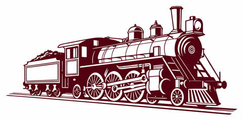 A vintage steam locomotive train traveling through a picturesque countryside landscape © Mamun