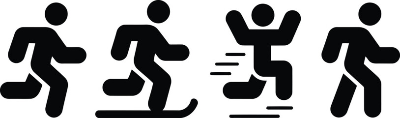 Obraz premium Four black minimalist icons depict people running skiing quickly jumping and casually walking