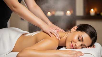 Obraz premium Relaxing Massage Therapy Session for a Woman in a Spa Setting.