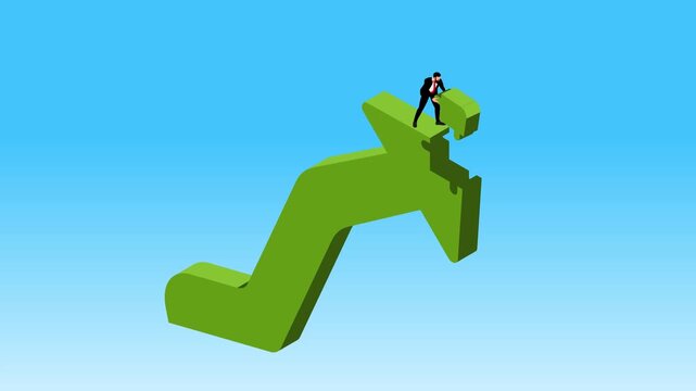 Businessman fixing broken growth arrow puzzle 3d animation cartoon