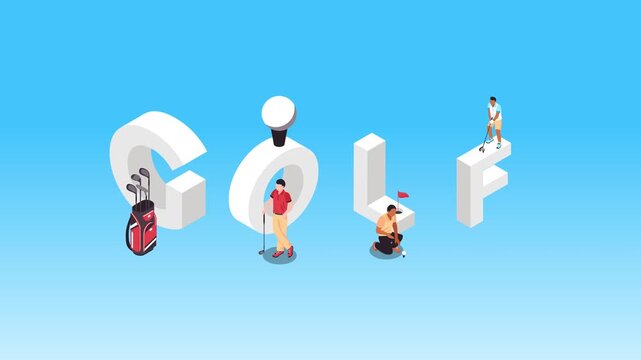 Golf Sport Concept with Players and Equipment 3d animation cartoon