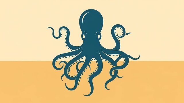 Octopus Illustration on Yellow Background Animation.