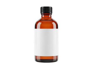 Fototapeta premium A brown glass bottle with a white label and black cap isolated on transparent background