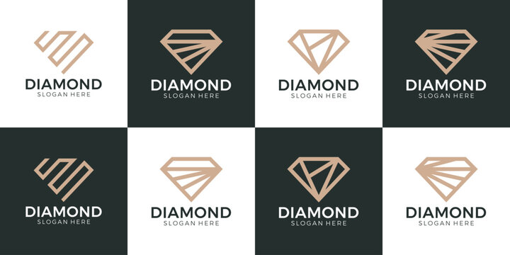 Set of a Luxurious jewelry logo design template illustration. Diamond logo with abstract geometric line design graphic vector. Symbol, icon, creative