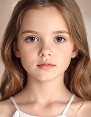 Naklejka premium Young girls portrait with soft lighting and direct gaze