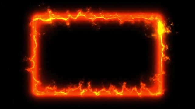 Vibrant fiery border frame with orange flames on black