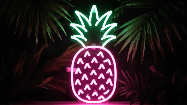 Vibrant neon pineapple sign glowing brightly in tropical setting