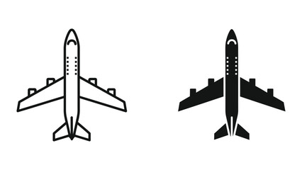 Obraz premium Airplane silhouettes, black and white, aviation icons