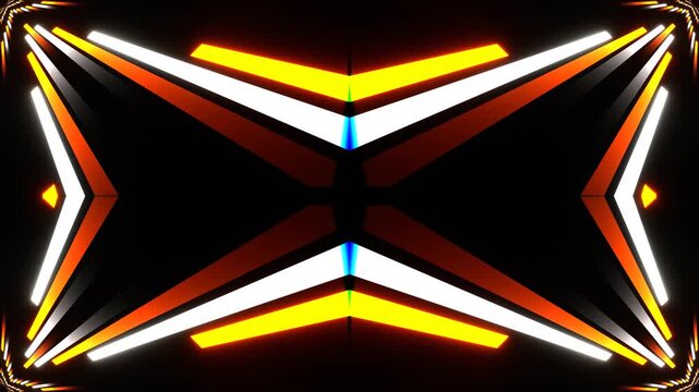 Orange and White Neon Lines Move Alternately Kaleidoscope Background VJ Loop in 4K