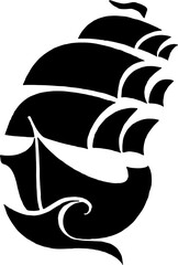 Black Sailing Ship Silhouette Icon Isolated on White Background © Rizky