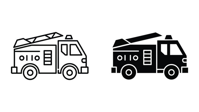 Fire trucks outline and silhouette, vector illustration