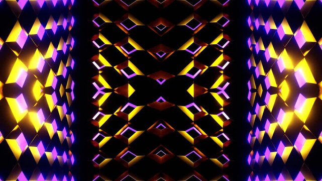 Purple and Gold Locked Up in Cubic Kaleidoscope Background VJ Loop in 4K