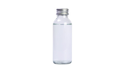 Fototapeta premium A transparent glass bottle with a metallic silver cap is presented vertically in the center of the frame clean white background cutout