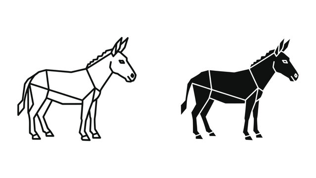 Simple black and white illustration of two donkeys