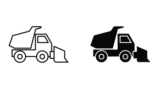 Front loader or bulldozer icon, black outline and silhouette