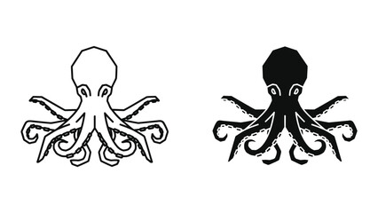Black and white octopus illustration on white background © iconmarket