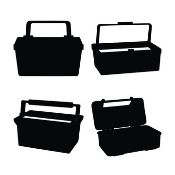 Silhouette collection of various toolboxes and storage containers in different states