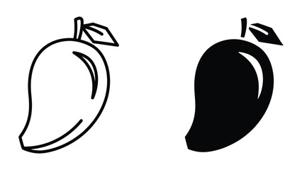 Black and white mango illustrations side by side, simple line art © iconmarket
