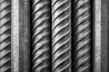 Fototapeta premium Close-up of vertical steel rebar rods in precise grid with metallic texture