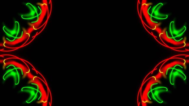 Red and Yelloe and Green Neon Exciting Mandala Corners Background VJ Loop in 4K