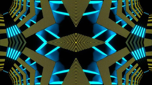 Yellow and Blue Neon Endless Arrow Kaleidoscope Background VJ Loop in 4K