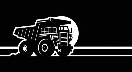 Heavy Duty Dump Truck Silhouette on Black Background. © Akuu