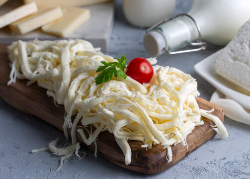 Delicious string cheese from Turkish cuisine - Turkish name; Tel peynir