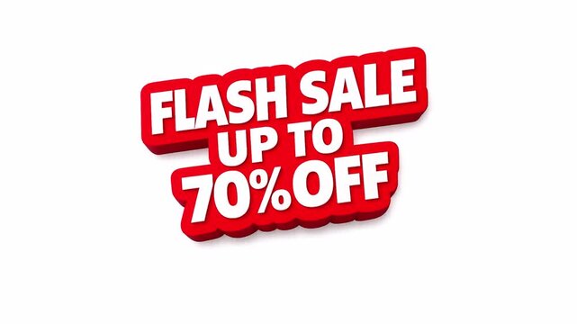 Animated video text: Flash Sale Up to 70% Off, white and red, on a transparent or alpha background, 4K footage