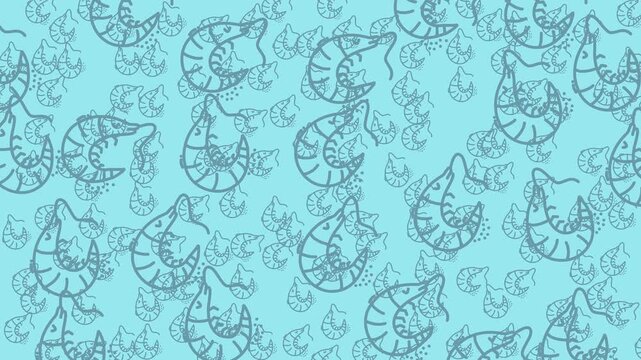 shrimp doodle seamless pattern with clean line art, decorative ocean theme suitable for wallpaper and digital backgrounds.
