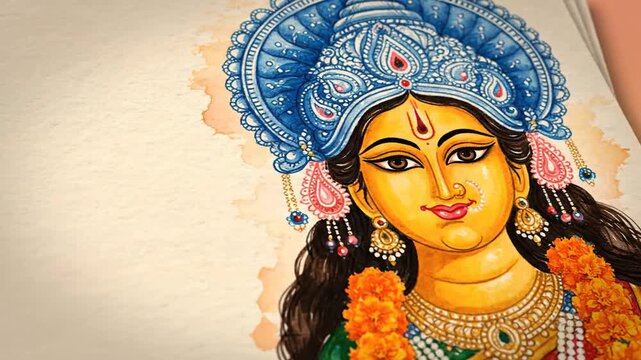 Goddess Durga Traditional Watercolor Painting Artwork
